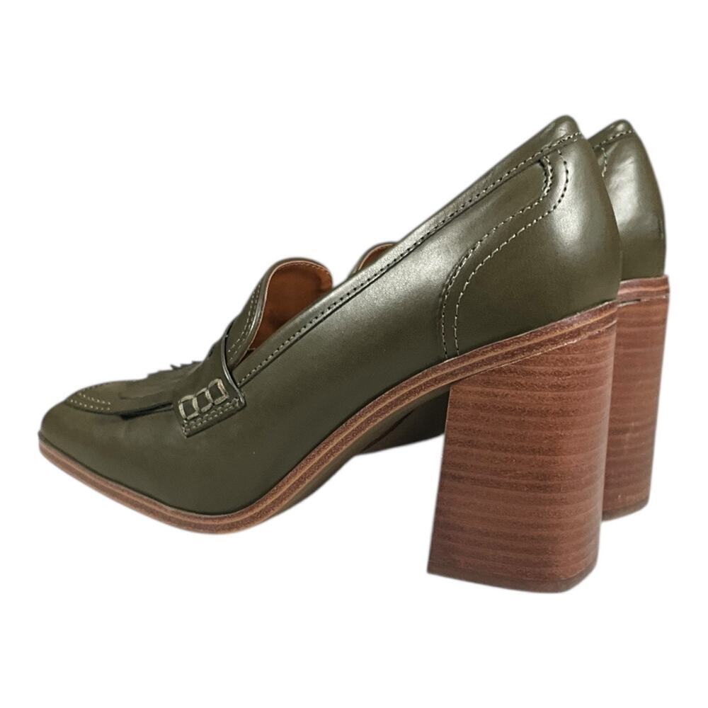 Marc Fisher Olive Green Chunky Heel Loafer Pumps Size 7.5 Fringe Preppy Block - Picture 4 of 12